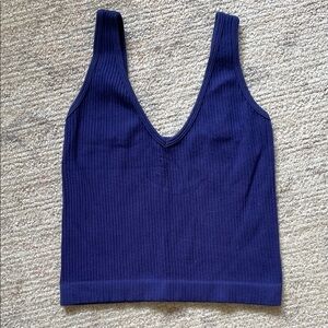 Navy Blue Ribbed Women's Top